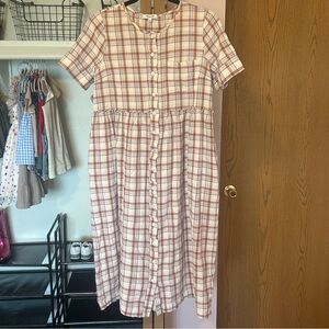 Madewell Plaid Midi Dress in Pink and Cream